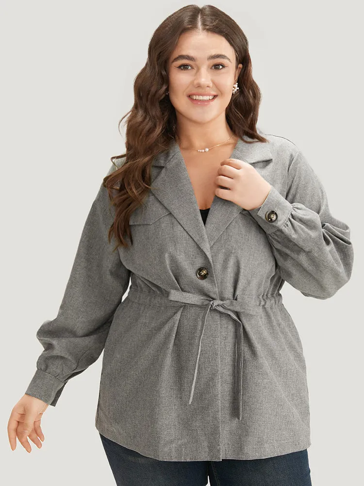 Plain Pocket Drawstring Button Up Suit Collar Coat sold by Bloomchic product image thumbnail 2