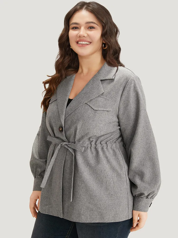 Plain Pocket Drawstring Button Up Suit Collar Coat sold by Bloomchic product image thumbnail 3