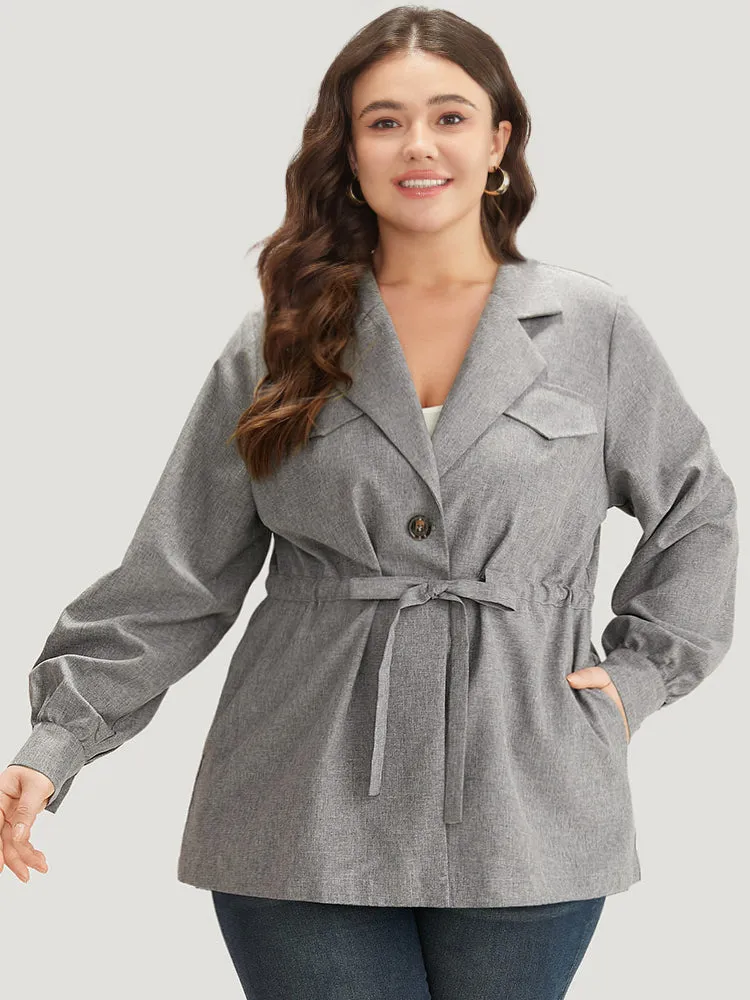 Plain Pocket Drawstring Button Up Suit Collar Coat sold by Bloomchic
