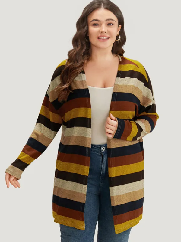 Striped Contrast Open Front Kimono sold by Bloomchic