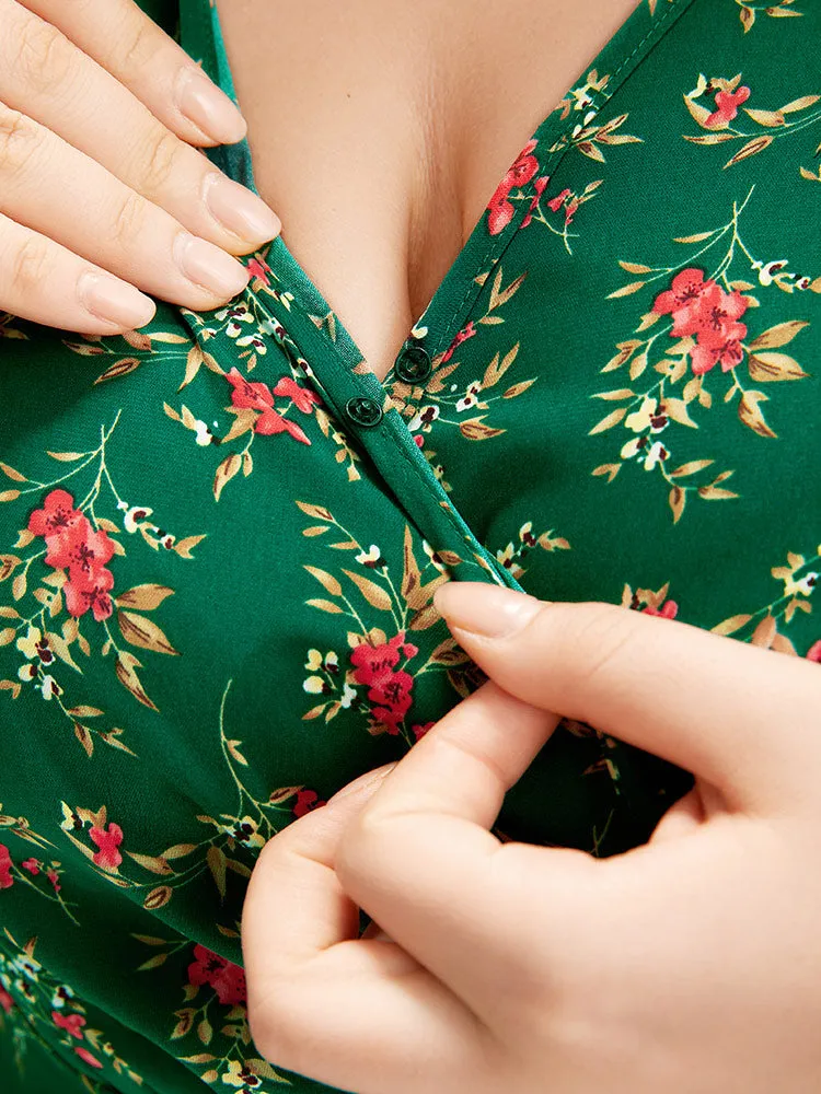 Floral Print Ruffles Pocket Wrap Belted Dress sold by Bloomchic product image thumbnail 5