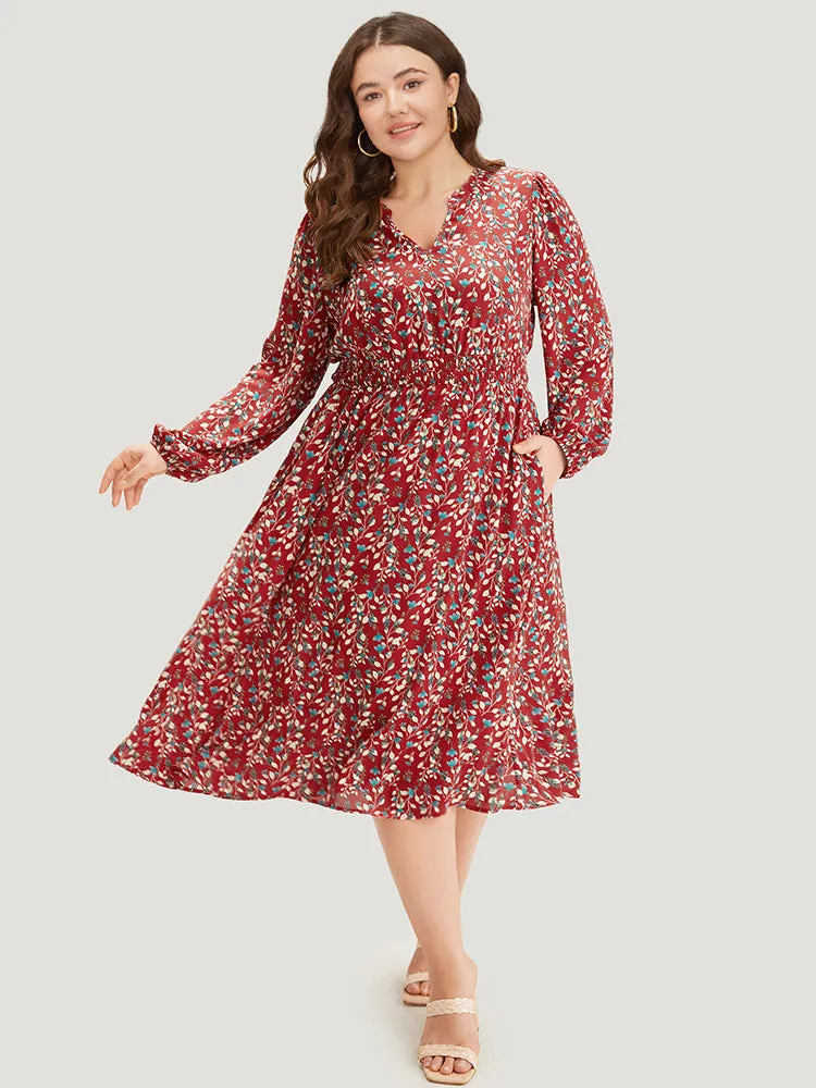 Ditsy Floral Pocket Shirred Notched Dress sold by Bloomchic