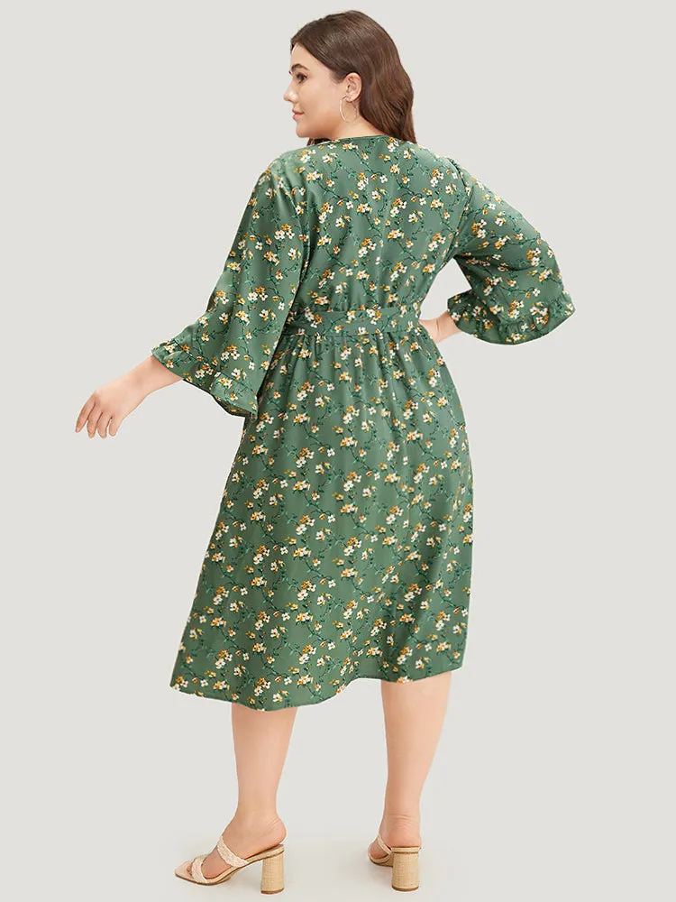 Floral Print Surplice Neck Flutter Trim Dress sold by Bloomchic product image thumbnail 5