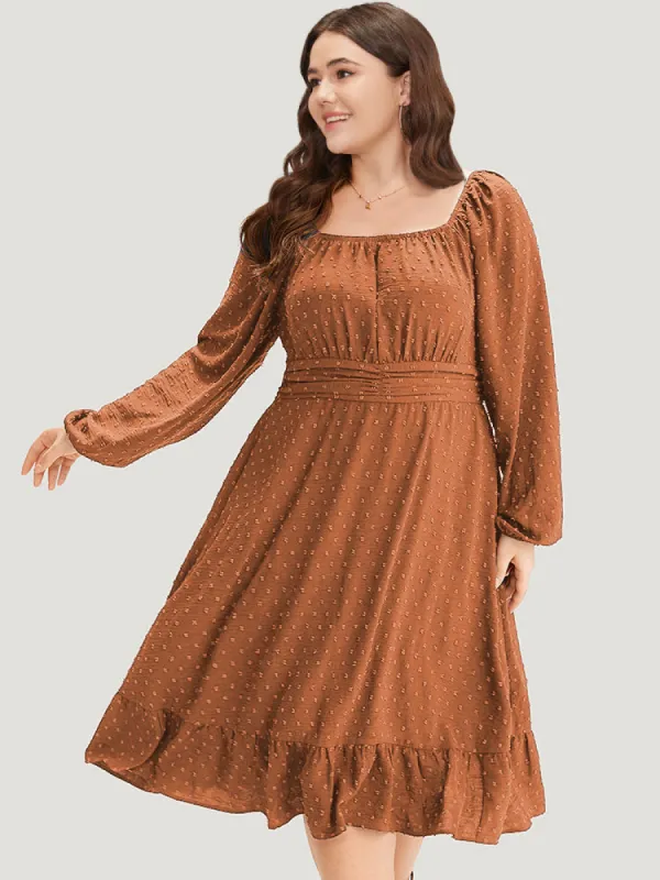 Polka Dot Square Neck Lantern Sleeve Shirred Dress sold by Bloomchic