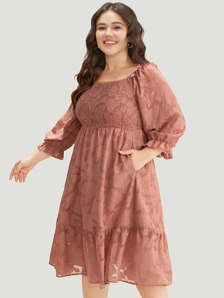 Plain Pocket Frill Trim Lantern Sleeve Dress sold by Bloomchic product image thumbnail 3