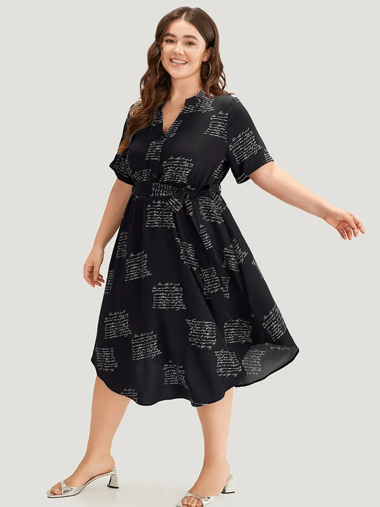 Letter Print Notched Belted Arc Hem Dress sold by Bloomchic product image thumbnail 3