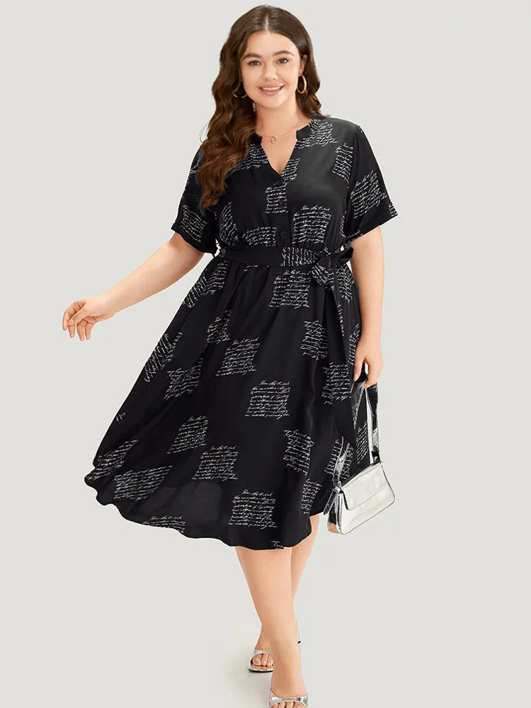 Letter Print Notched Belted Arc Hem Dress sold by Bloomchic product image thumbnail 4