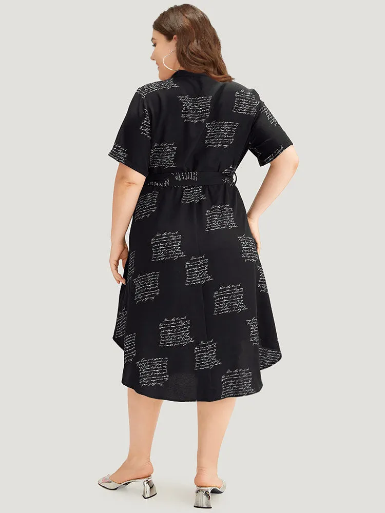 Letter Print Notched Belted Arc Hem Dress sold by Bloomchic product image thumbnail 2