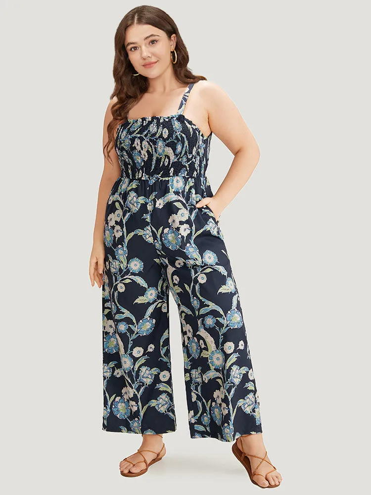 Plants Print Shirred Adjustable Straps Cami Jumpsuit sold by Bloomchic product image thumbnail 5