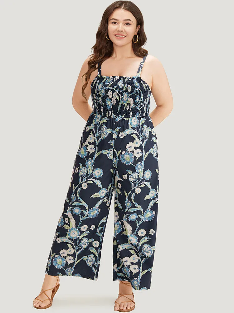 Plants Print Shirred Adjustable Straps Cami Jumpsuit sold by Bloomchic product image thumbnail 4