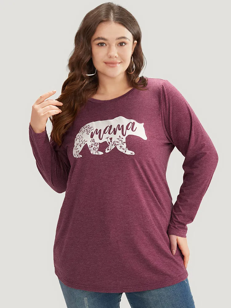 Animal & Letter Print Round Neck T-shirt sold by Bloomchic
