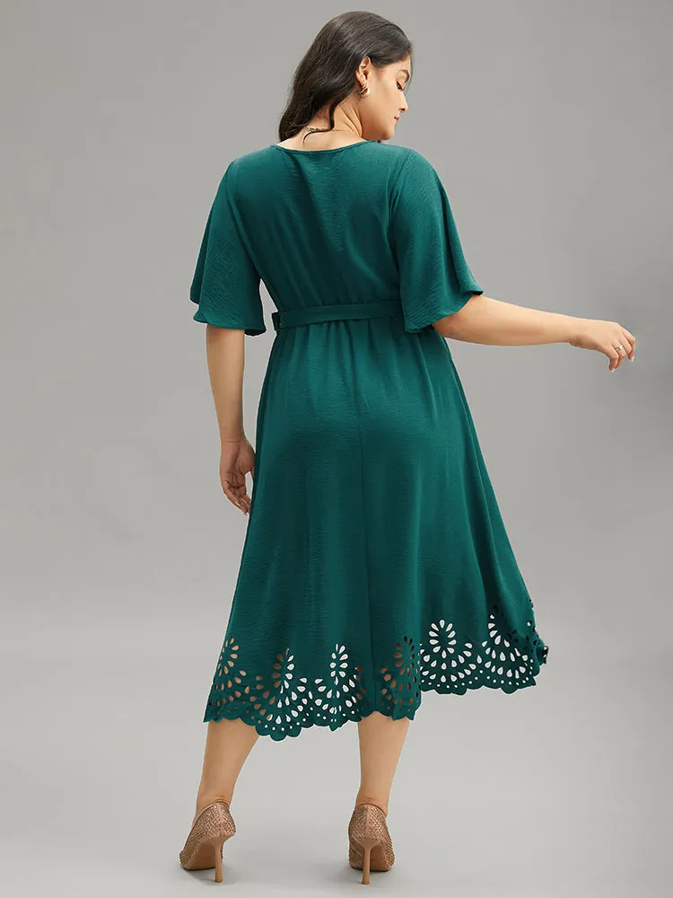 Plain Belted Laser Cut High Low Hem Dress sold by Bloomchic product image thumbnail 3