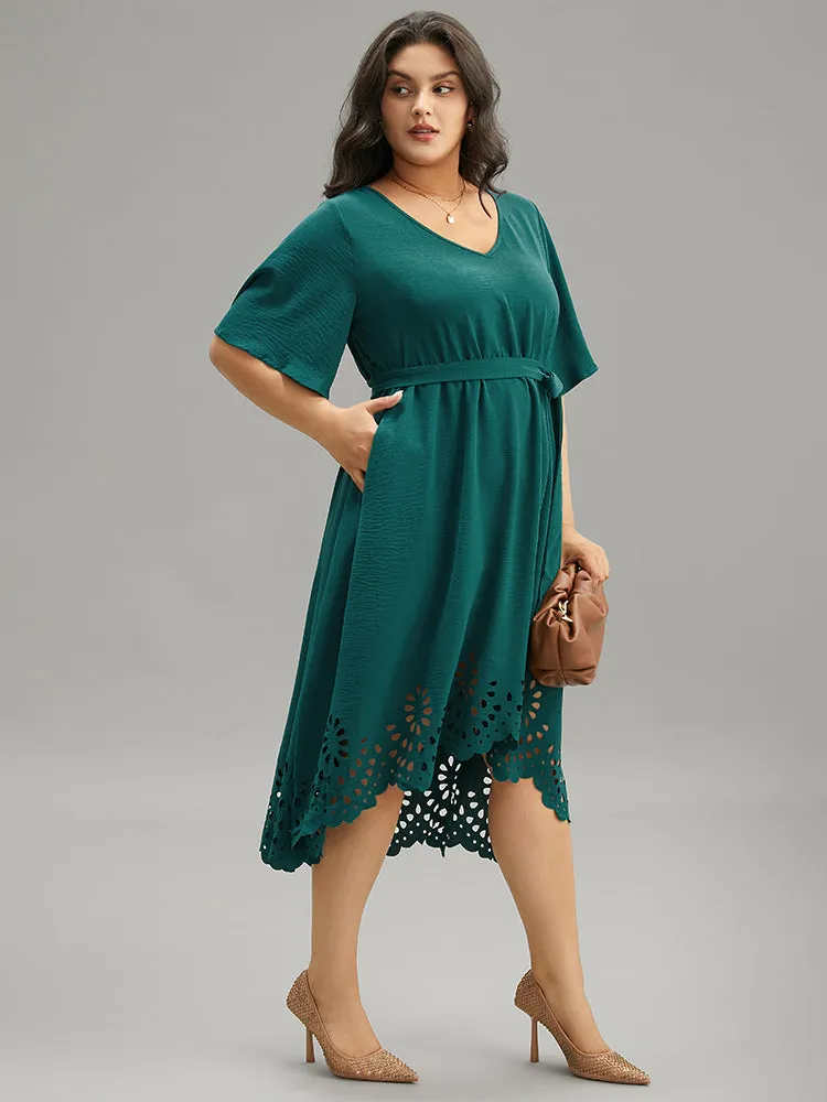 Plain Belted Laser Cut High Low Hem Dress sold by Bloomchic product image thumbnail 2