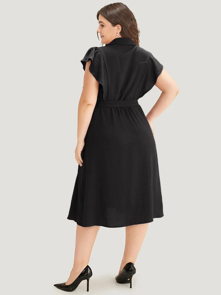 Solid Belted Ruffle Trim Shirt Collar Dress sold by Bloomchic product image thumbnail 5