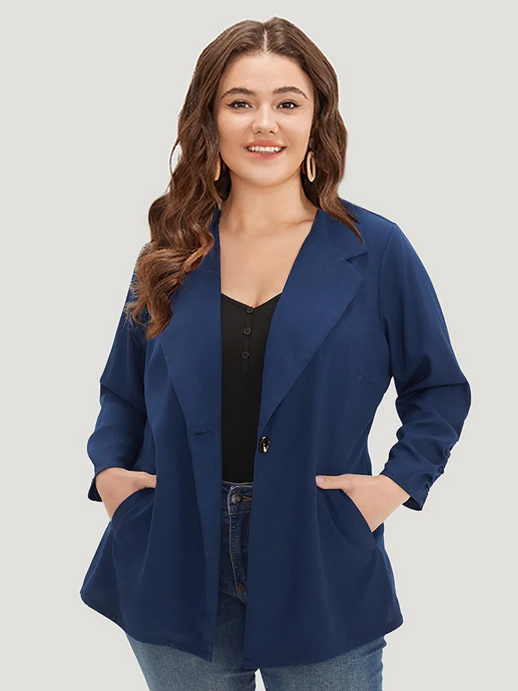 Plain Pocket Button Up Suit Collar Gathered Blazer sold by Bloomchic
