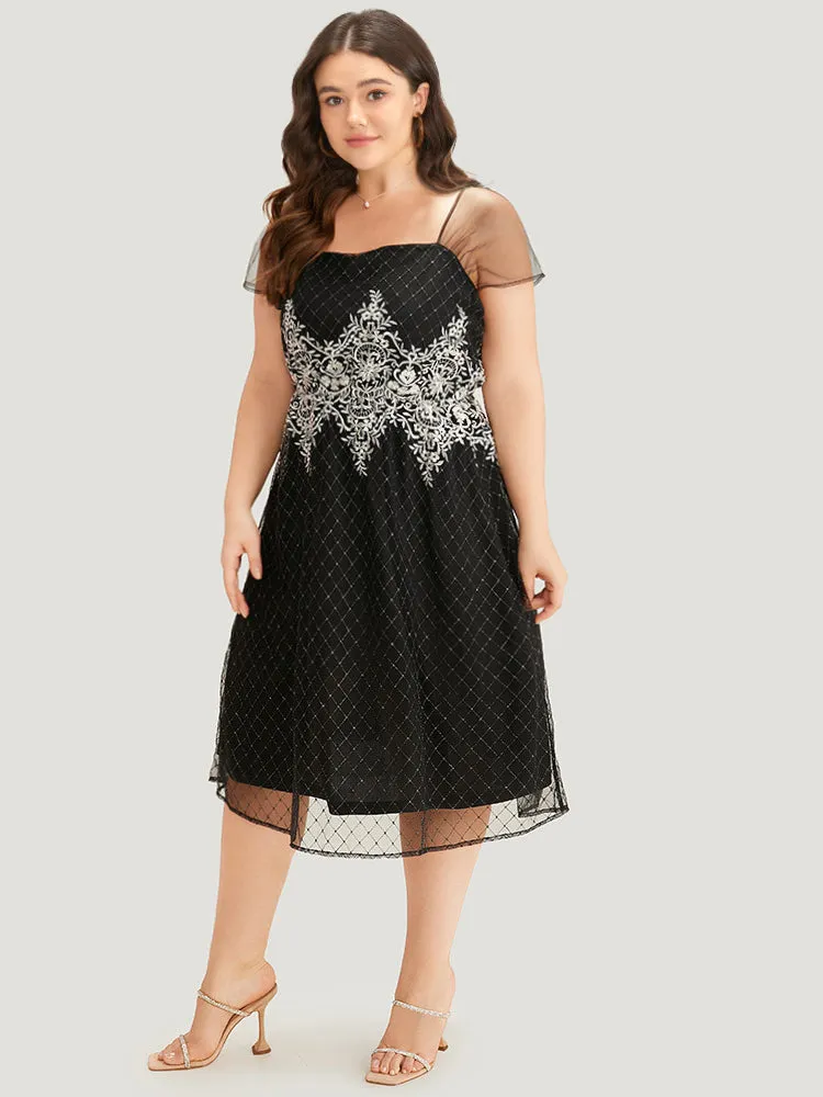 Embroidered Pocket Mesh Patchwork Tank Dress sold by Bloomchic product image thumbnail 4