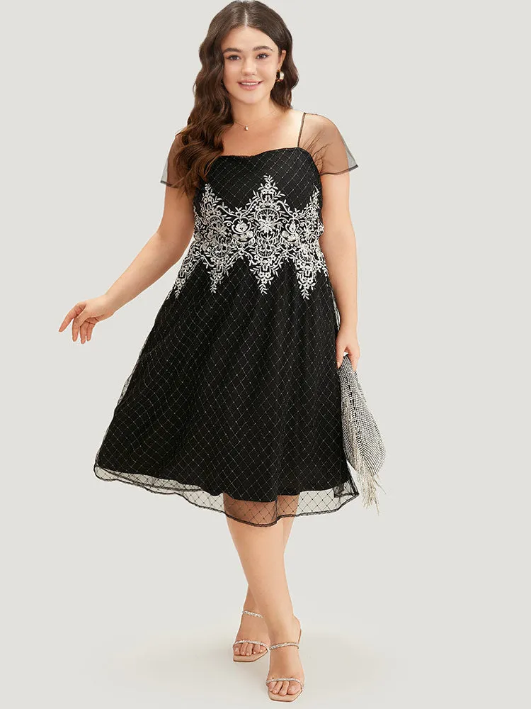 Embroidered Pocket Mesh Patchwork Tank Dress sold by Bloomchic product image thumbnail 2