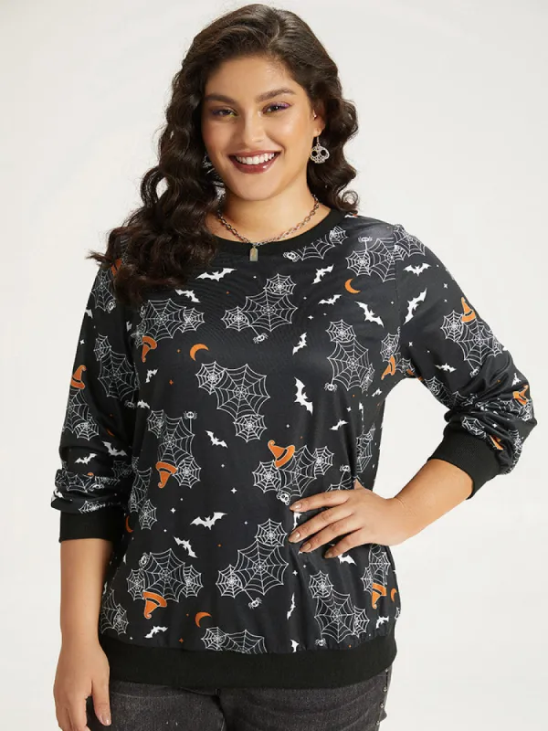 Halloween Print Elastic Cuffs Round Neck Sweatshirt sold by Bloomchic