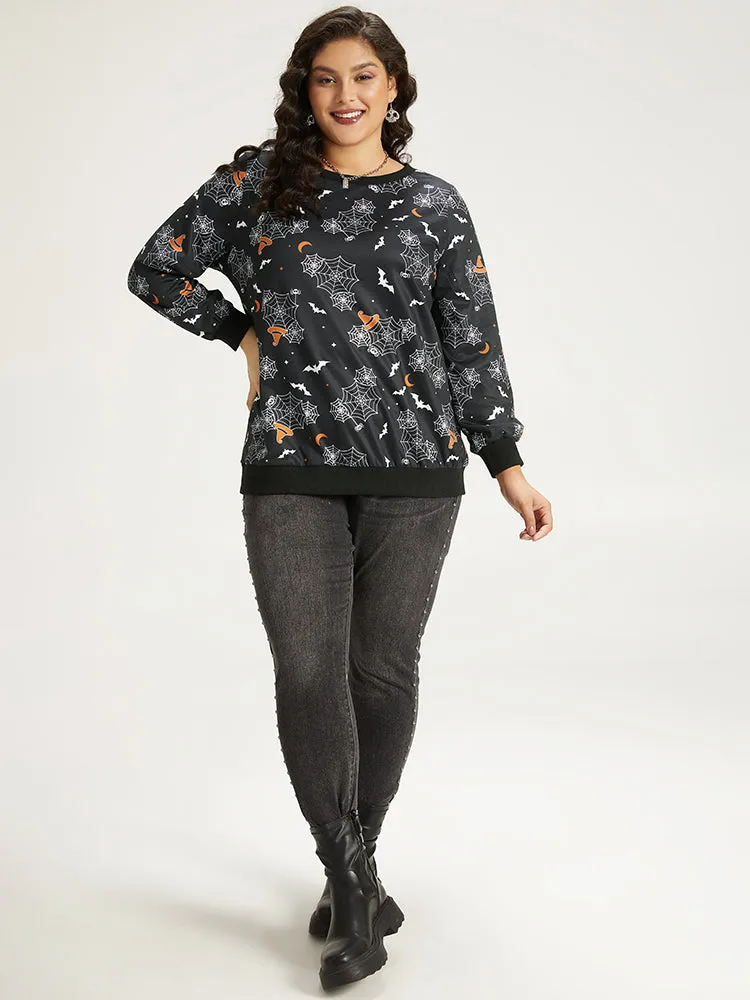 Halloween Print Elastic Cuffs Round Neck Sweatshirt sold by Bloomchic product image thumbnail 4