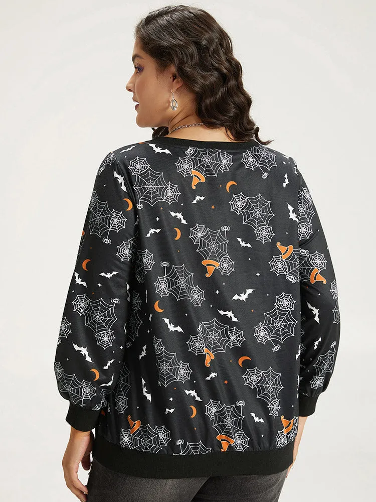 Halloween Print Elastic Cuffs Round Neck Sweatshirt sold by Bloomchic product image thumbnail 2