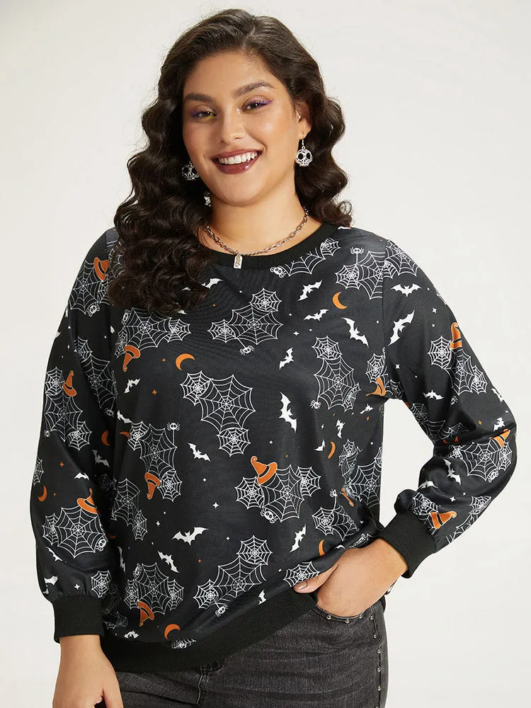 Halloween Print Elastic Cuffs Round Neck Sweatshirt sold by Bloomchic product image thumbnail 5