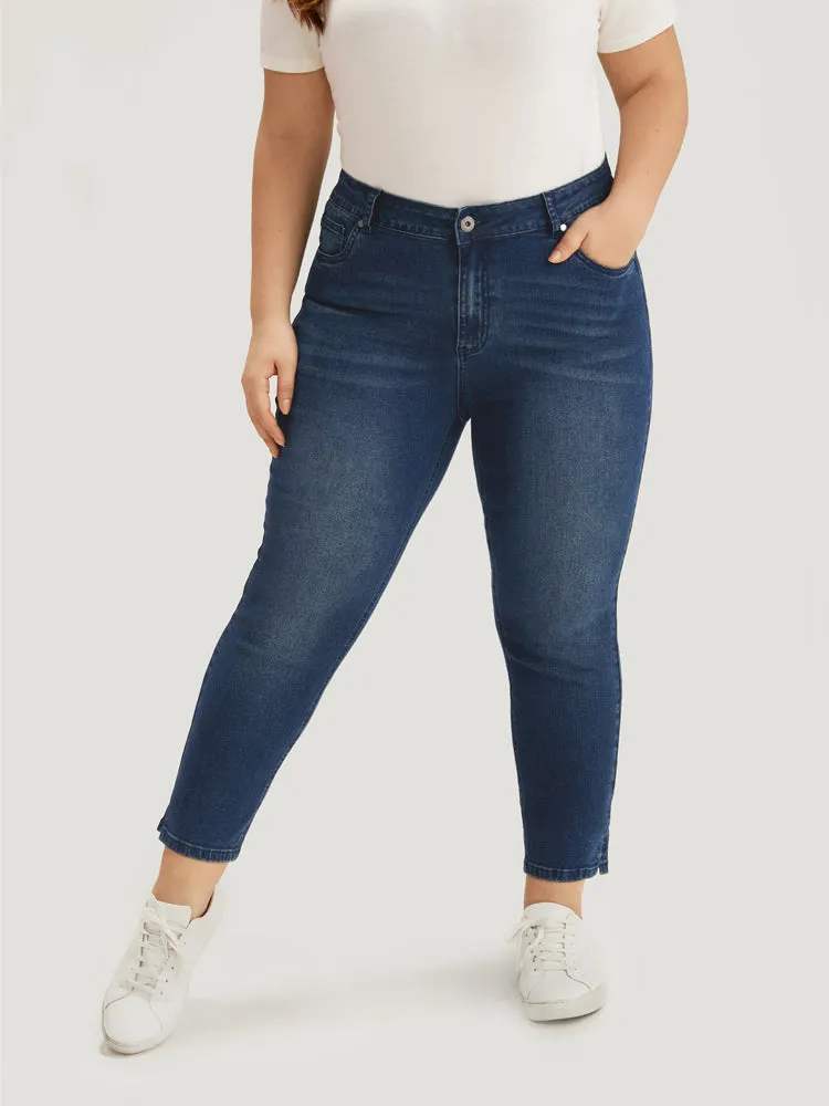Plain Split Side Very Stretchy Zipper Fly Jeans sold by Bloomchic