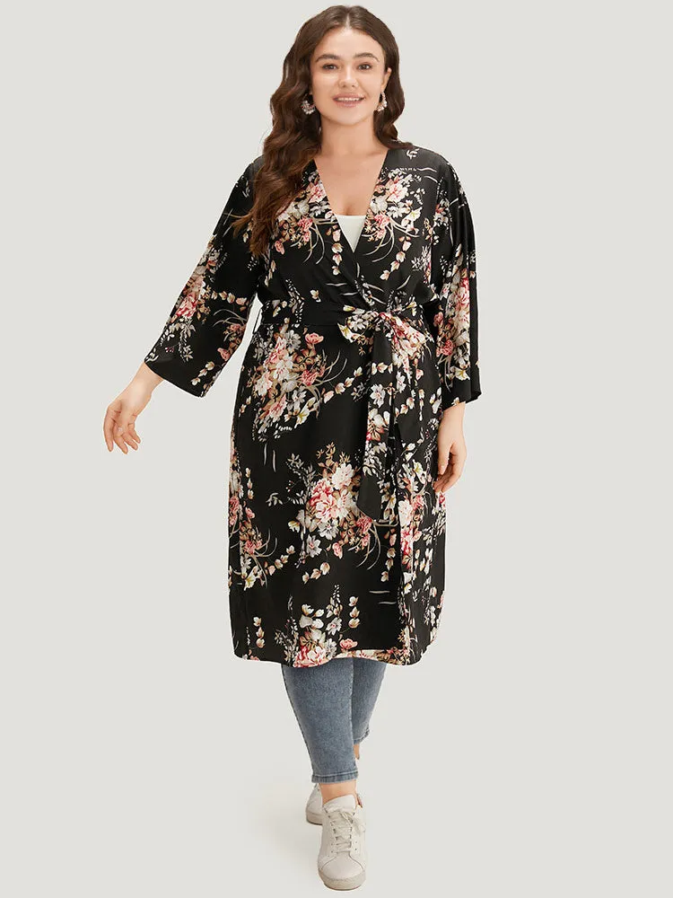 Boho Print Belted Open Front Kimono sold by Bloomchic