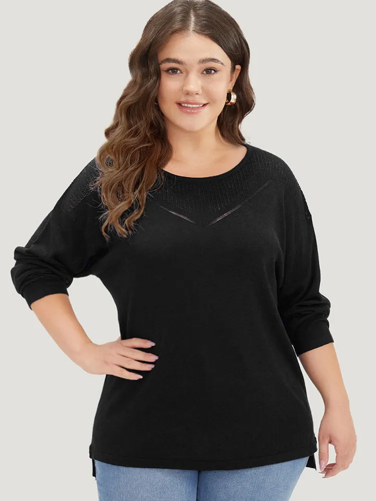 Supersoft Essentials Solid Split Side Patchwork Pullover sold by Bloomchic