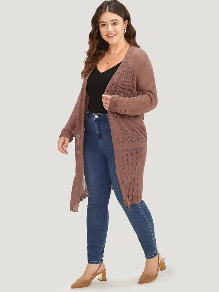 Geometric Eyelet Open Front Maxi Cardigan sold by Bloomchic product image thumbnail 4