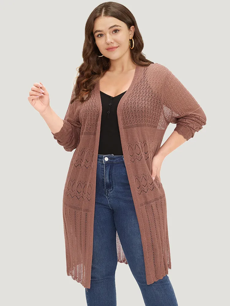 Geometric Eyelet Open Front Maxi Cardigan sold by Bloomchic
