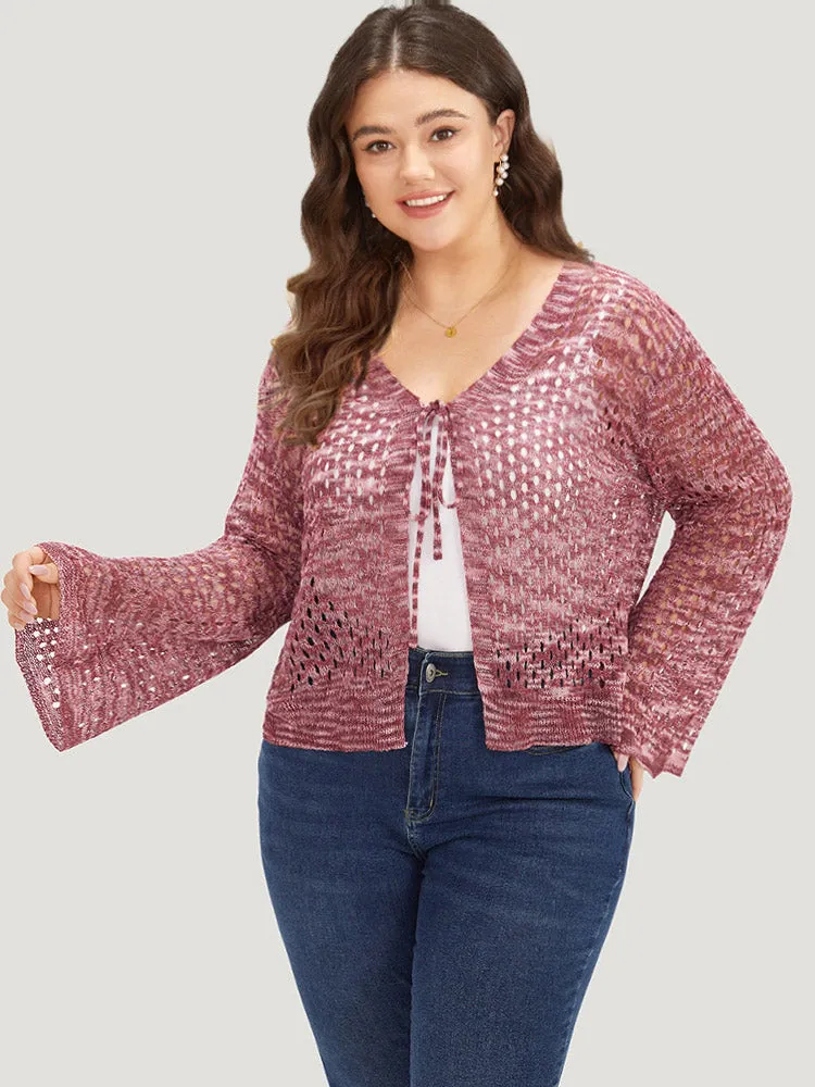 Geometric Eyelet Bell Sleeve Ties Front Cardigan sold by Bloomchic
