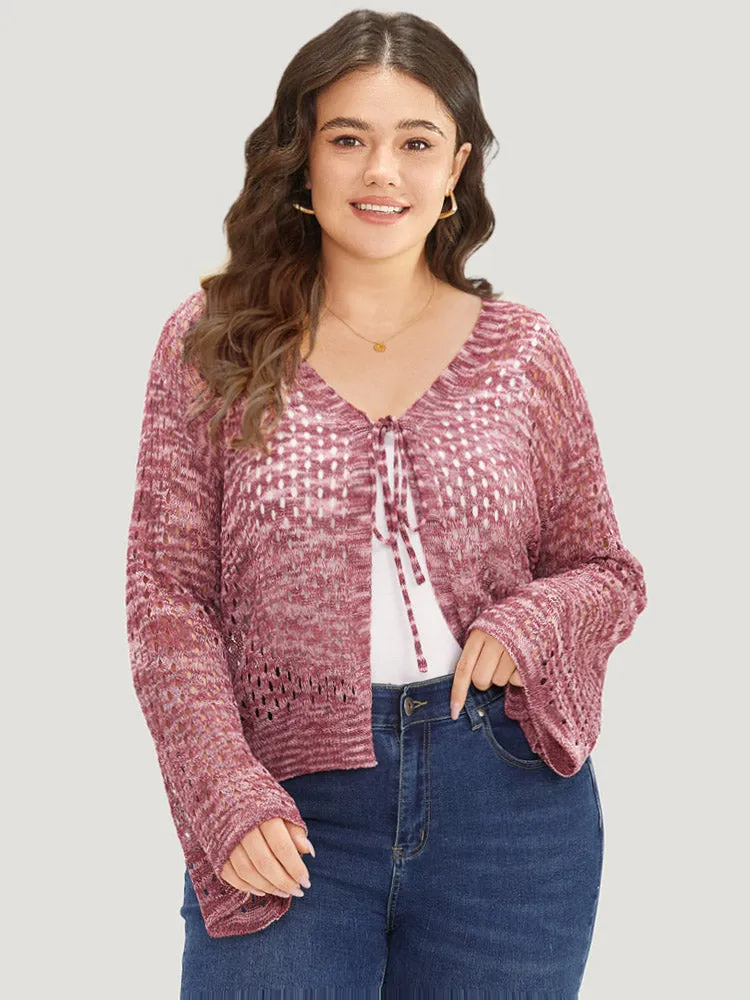 Geometric Eyelet Bell Sleeve Ties Front Cardigan sold by Bloomchic product image thumbnail 5