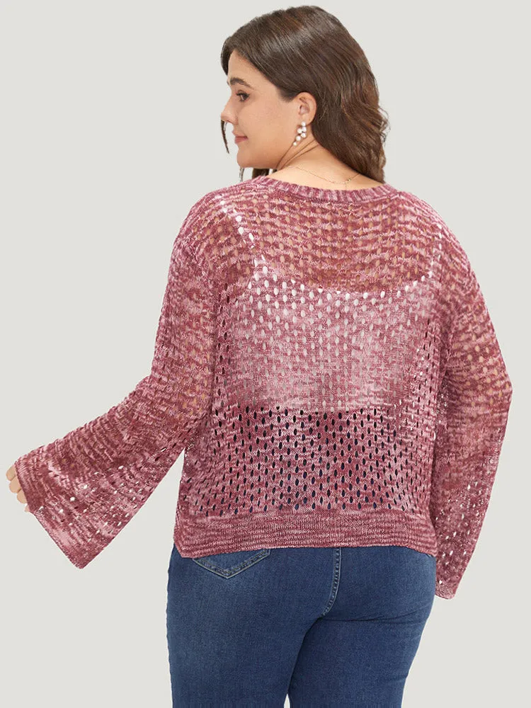 Geometric Eyelet Bell Sleeve Ties Front Cardigan sold by Bloomchic product image thumbnail 2