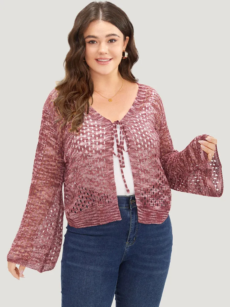 Geometric Eyelet Bell Sleeve Ties Front Cardigan sold by Bloomchic product image thumbnail 3