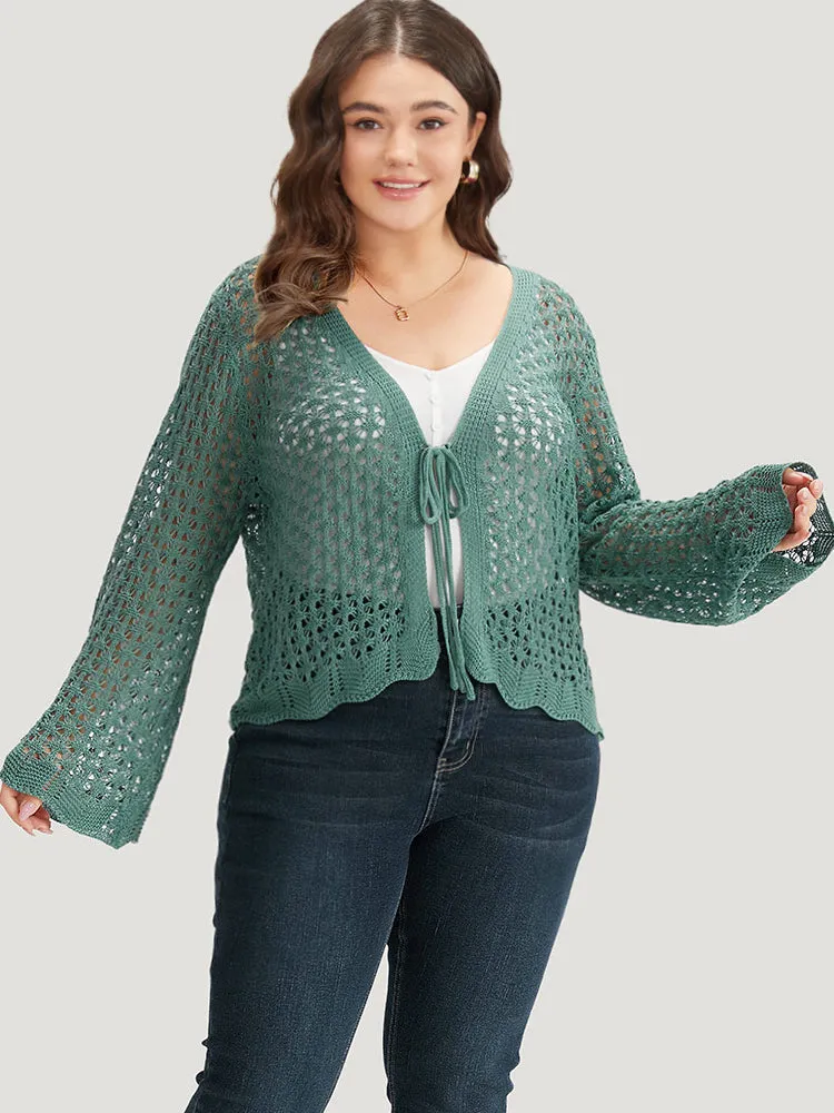 Hollow Out Ties Front Bell Sleeve Cardigan sold by Bloomchic