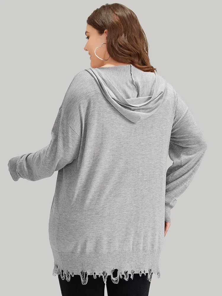 Supersoft Essentials Solid Hooded Raw Hem Drawstring Cardigan sold by Bloomchic product image thumbnail 2
