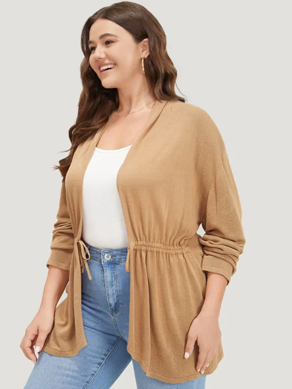 Plain Drawstring Bowknot Front Drop Shoulder Cardigan sold by Bloomchic
