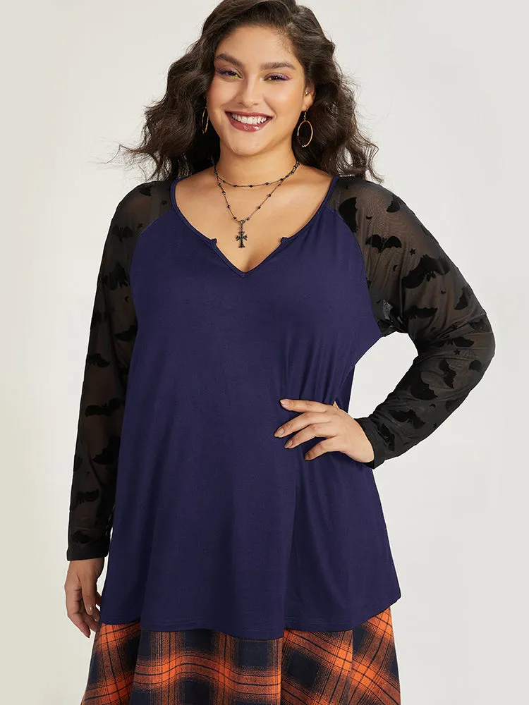 Halloween V Neck Patchwork Mesh T-shirt sold by Bloomchic product image thumbnail 3