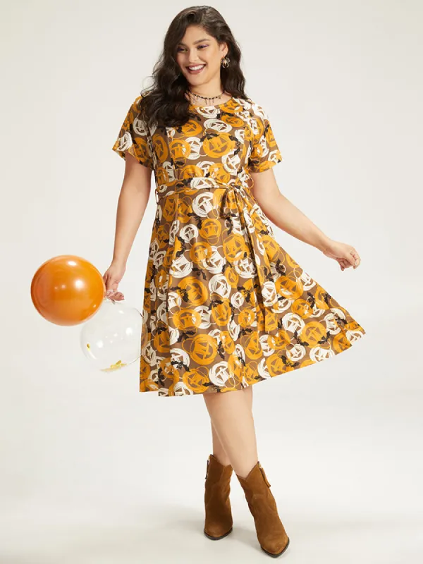 Halloween Print Crew Neck Pocket Belted Dress sold by Bloomchic