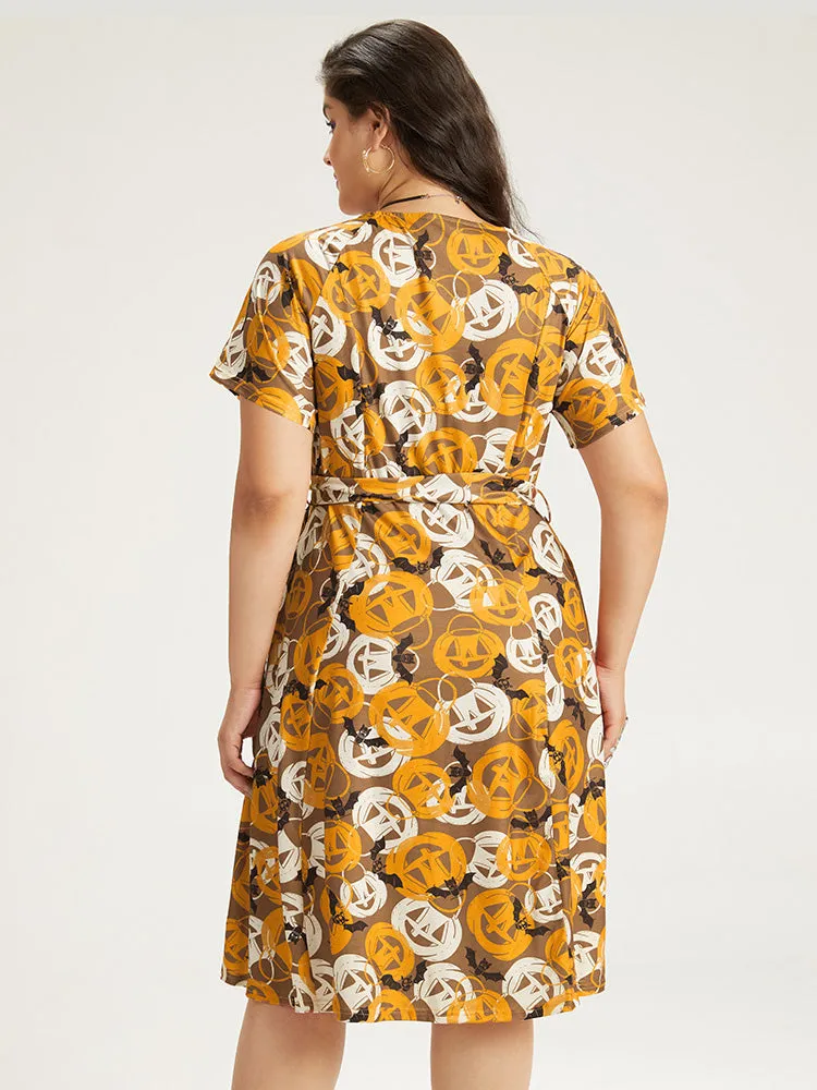 Halloween Print Crew Neck Pocket Belted Dress sold by Bloomchic product image thumbnail 3