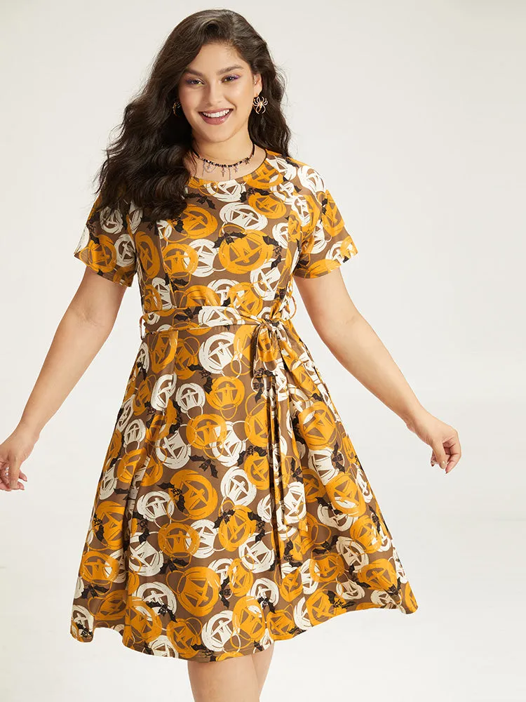 Halloween Print Crew Neck Pocket Belted Dress sold by Bloomchic product image thumbnail 5