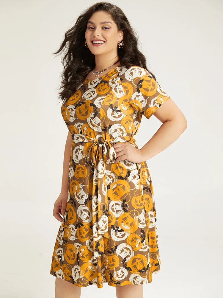 Halloween Print Crew Neck Pocket Belted Dress sold by Bloomchic product image thumbnail 2