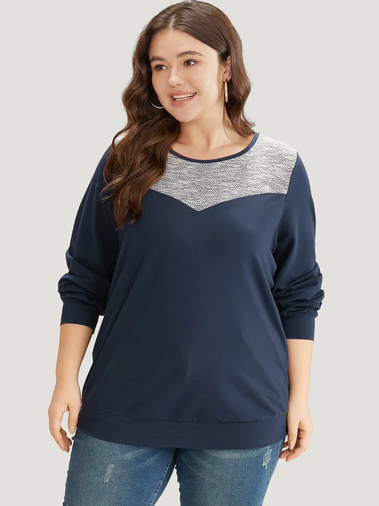 Two Tone Patchwork Crew Neck Sweatshirt sold by Bloomchic