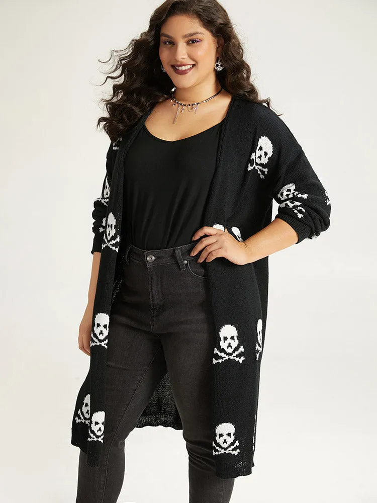 Halloween Skull Print Split Side Drop Shoulder Maxi Cardigan sold by Bloomchic product image thumbnail 4