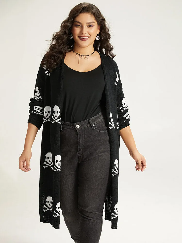 Halloween Skull Print Split Side Drop Shoulder Maxi Cardigan sold by Bloomchic product image thumbnail 3