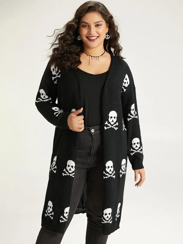 Halloween Skull Print Split Side Drop Shoulder Maxi Cardigan sold by Bloomchic
