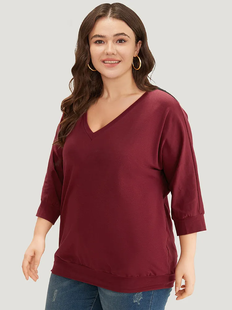 Plain Crochet Lace V Neck Sweatshirt sold by Bloomchic product image thumbnail 4