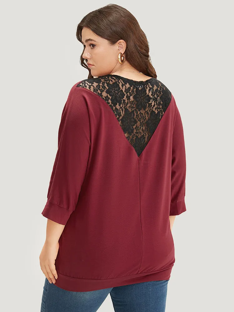 Plain Crochet Lace V Neck Sweatshirt sold by Bloomchic