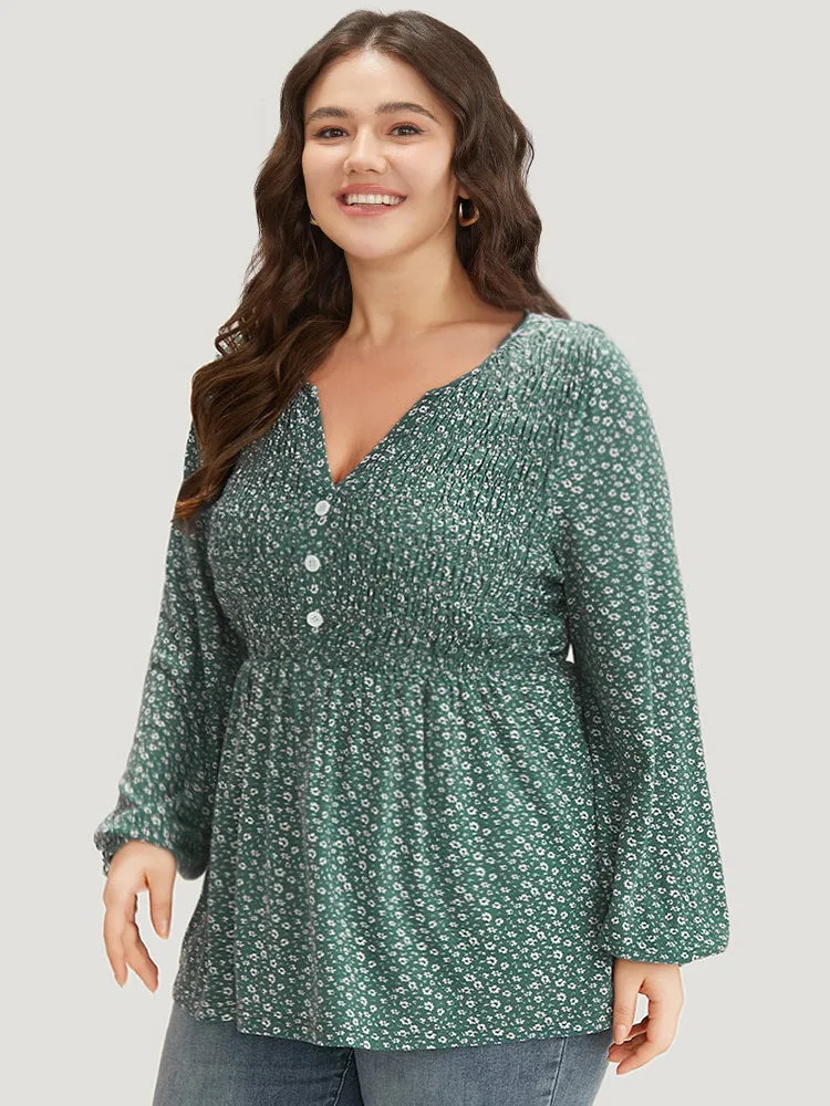 Ditsy Floral Shirred Button Detail Lantern Sleeve T-shirt sold by Bloomchic product image thumbnail 3