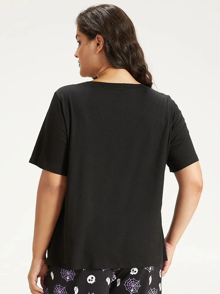 Halloween Ghost & Letter Print Crew Neck Sleep Top sold by Bloomchic product image thumbnail 5